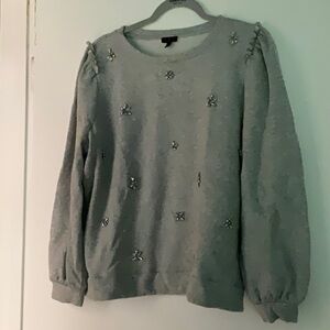 Talbot’s Grey Sparkle Sweatshirt with Ruffle Shoulders. Size petite XL.